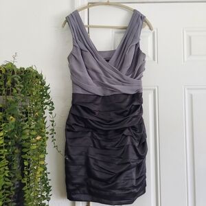 Sleeveless Two-Tone Gray Ruched Cocktail Dress